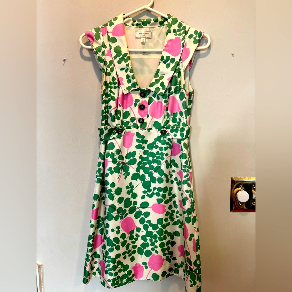 Moulinette Soeurs Green and Pink Floral Midi Dress